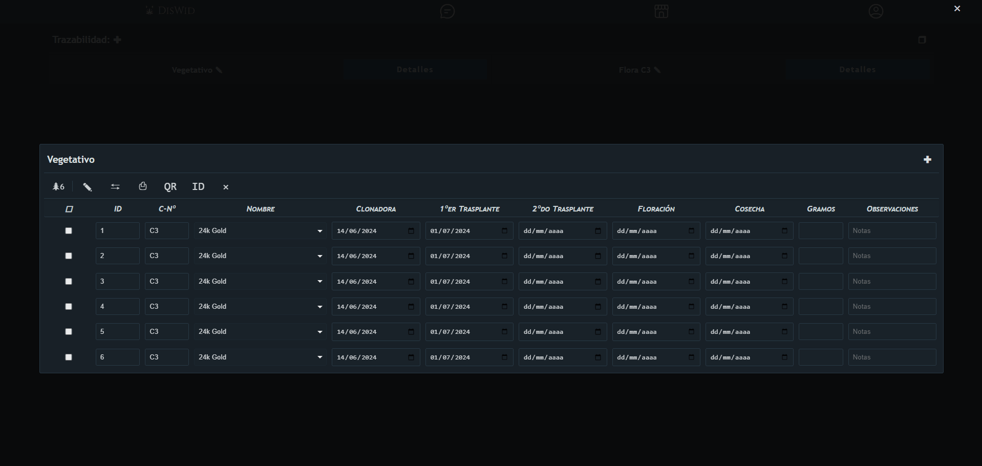 Dis.Club trazabilidad, version escritorio.