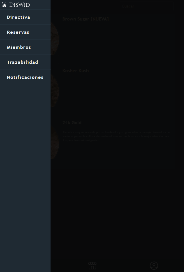 Dis.Club menu, version móvil.